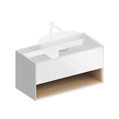 Тумба Plaza Modern/Плаза Модерн подвесная 100 белый 1 ящик + полка Тумба Plaza Modern/Плаза Модерн подвесная 100 белый 1 ящик + полка