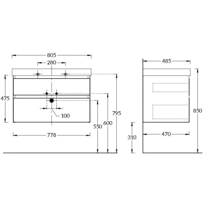 Тумба Cubo/Кубо подвесная с ящиками 80, белая глянцевая