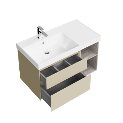 Тумба Cubo/Кубо левая подвесная с ящиками 90, лимо матовая-древесная