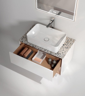 Тумба Plaza Modern/Плаза Модерн подвесная 100, нажимное открывание, 1 ящик, подсветка, белая матовая+сахара Тумба Plaza Modern/Плаза Модерн подвесная 100, нажимное открывание, 1 ящик, подсветка, белая матовая+сахара