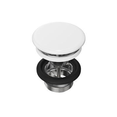 Донный клапан «клик-клак» с керамической крышкой, белый глянцевый Донный клапан «клик-клак» с керамической крышкой, белый глянцевый