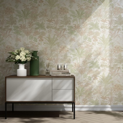 Обои виниловые Оазис мотив, бежевый, зелёный Обои виниловые Оазис мотив, бежевый, зелёный