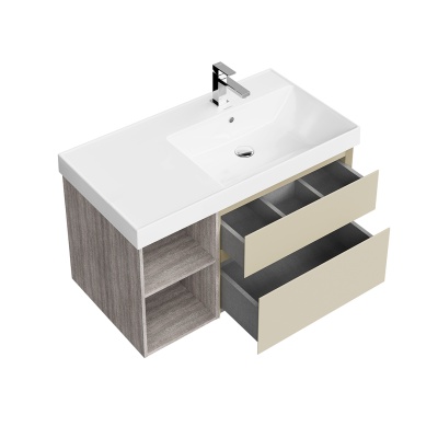 Тумба Cubo/Кубо правая подвесная с ящиками 90, лимо матовая-древесная