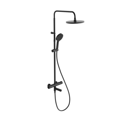 Душевая колонна FONTE на 3 потока с поворотным изливом с термостатическим смесителем, черный матовый