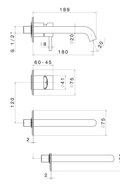 Смеситель для раковины ETERNA настенный, без донного клапана, брашированная медь