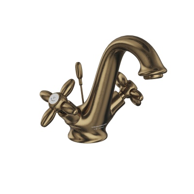 Смеситель для раковины MUSE вентильный с донным клапаном, потертая бронза Смеситель для раковины MUSE вентильный с донным клапаном, потертая бронза