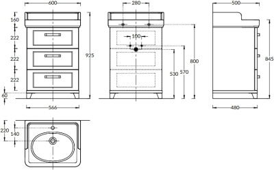 Тумба POMPEI напольная с 3 ящиками 60, белая глянцевая Тумба POMPEI напольная с 3 ящиками 60, белая глянцевая