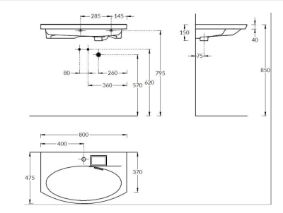 Раковина RIVA мебельная с крепежом 80, белая глянцевая