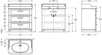 Тумба POMPEI напольная с 3 ящиками 80, белая глянцевая Тумба POMPEI напольная с 3 ящиками 80, белая глянцевая