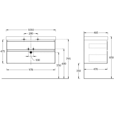 Тумба CUBO подвесная с ящиками 100, белая матовая Тумба CUBO подвесная с ящиками 100, белая матовая