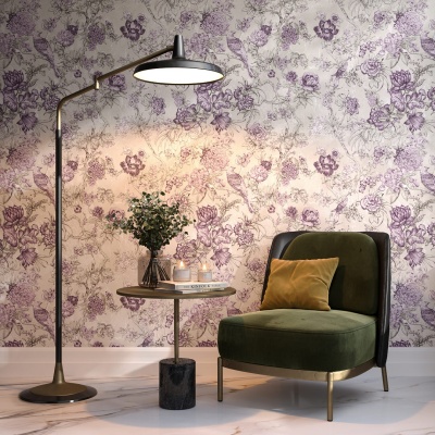 Обои виниловые Азулежу мотив, бежево-фиолетовый Обои виниловые Азулежу мотив, бежево-фиолетовый