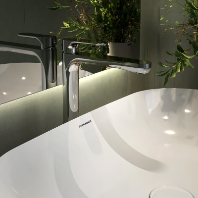 Смеситель для раковины OLE однорычажный высокий без донного клапана, хром глянец