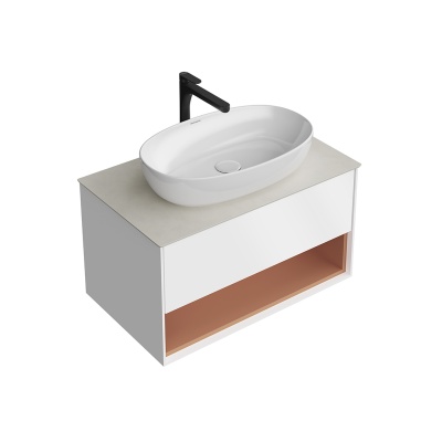 Тумба PLAZA Modern подвесная 80, push, 1 ящик, подсветка, белая матовая+сахара