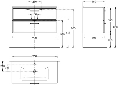 Тумба PIANO Classic подвесная 95, ясень синий матовый