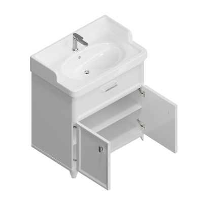 Тумба POMPEI напольная с ящиком и дверцами 80, белая глянцевая