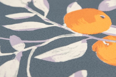 Обои виниловые на флизелиновой основе Шафран мотив, синий, апельсины Обои виниловые на флизелиновой основе Шафран мотив, синий, апельсины