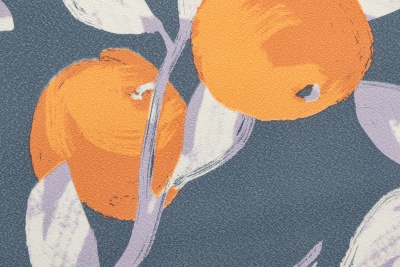 Обои виниловые на флизелиновой основе Шафран мотив, синий, апельсины