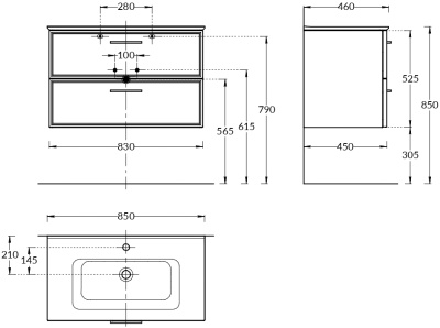 Тумба PIANO Classic подвесная 85, ясень синий матовый