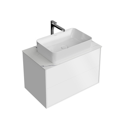 Тумба PLAZA Modern подвесная 80, push, 2 ящика, белая матовая